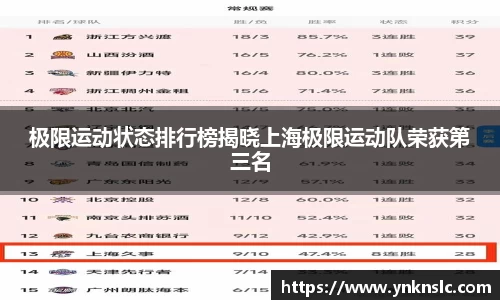 极限运动状态排行榜揭晓上海极限运动队荣获第三名